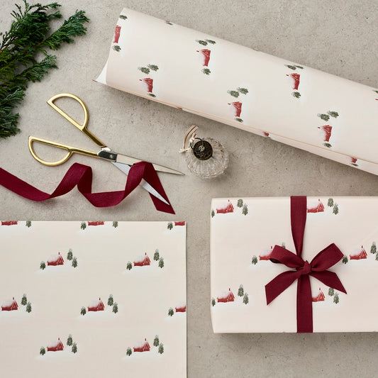 Katie Leamon Red Cabin Barn Christmas wrapping paper