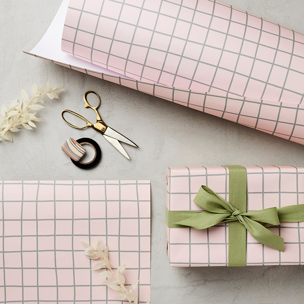 10 Sheets of Pink Grid Wrapping Paper