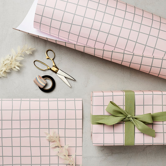 10 Sheets of Pink Grid Wrapping Paper