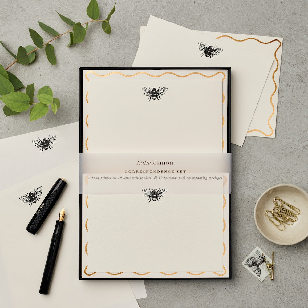 Letter Paper & Notecard Correspondence Set, Illustrated Bee – greeting card – Katie Leamon