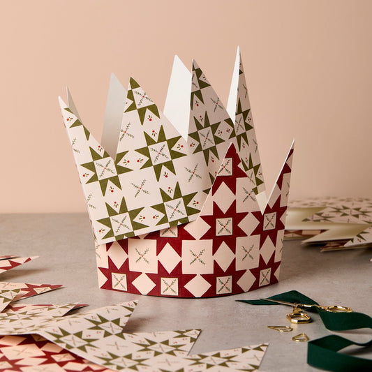Pack of 6 Green & Red Quilt Christmas Crowns