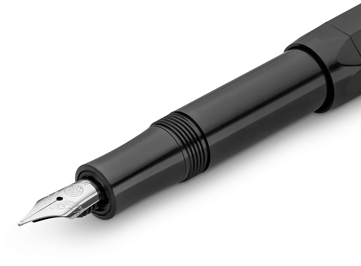 Kaweco Skyline Sport fountain pen in black, uncapped, front view