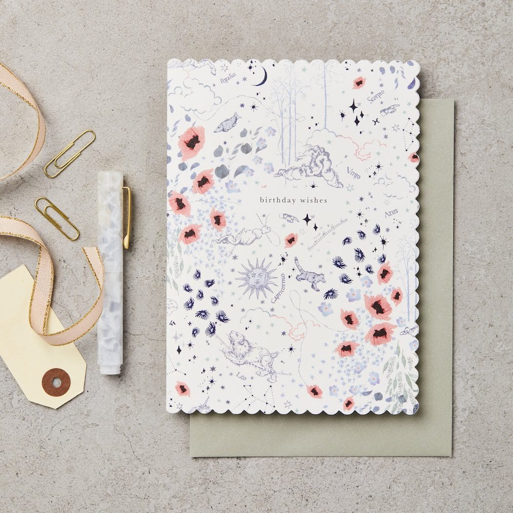 Zodiac Ivory Scallop Birthday Card – luxury birthday card – Katie Leamon
