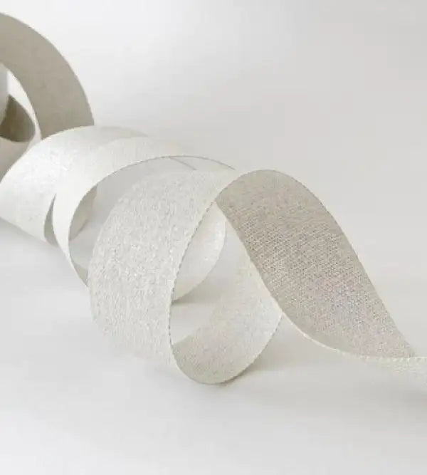 Metallic Woven Cotton Ribbon in Silver