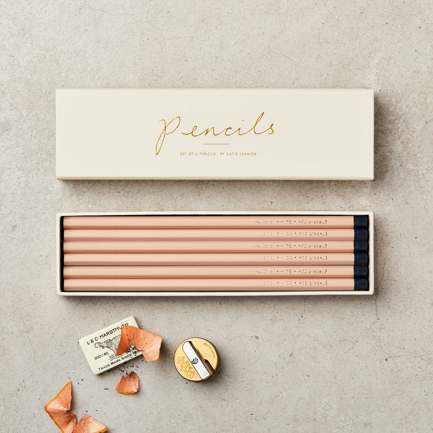 Boxed Set of Six HiDE Pale Pink B Pencils