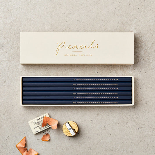 Boxed Set of Six Navy HB Pencils