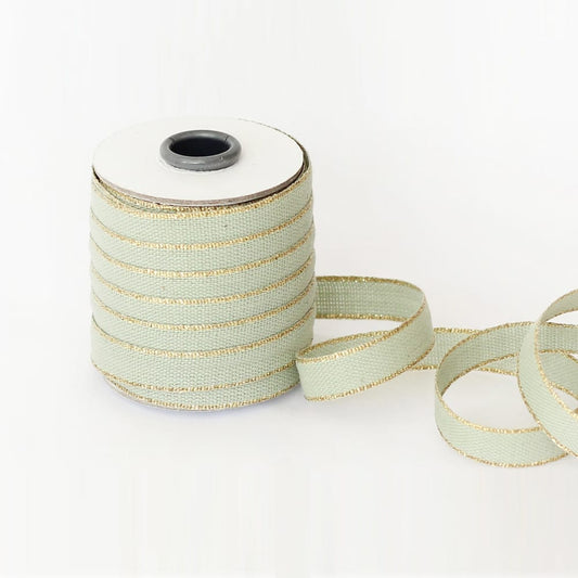 Metallic Border Sage Cotton Ribbon