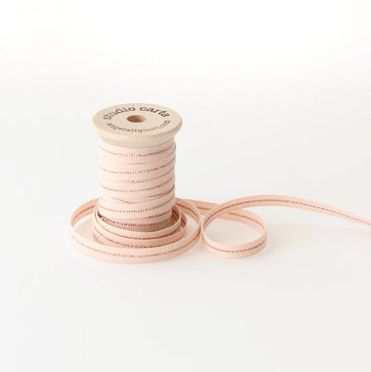 Pink & Rose Gold Ribbon on Wooden Spool