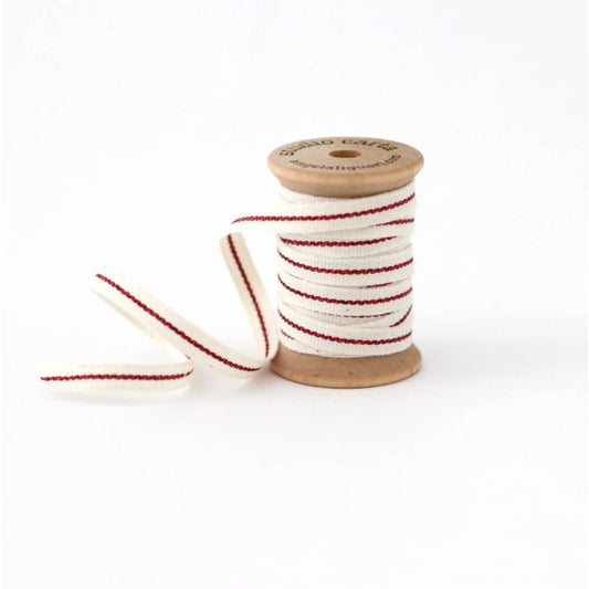 5m Natural & Red Ribbon on Wooden Spool