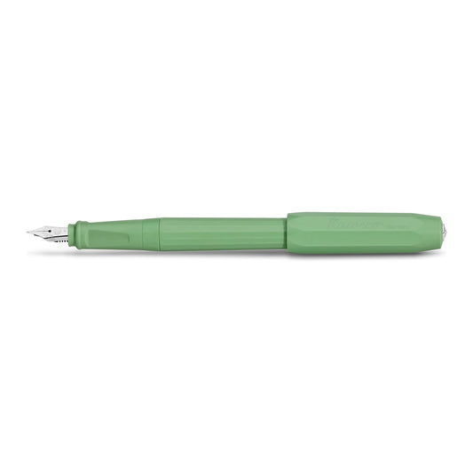 Kaweco Perkeo fountain pen in Jungle Green, uncapped, fine steel nib