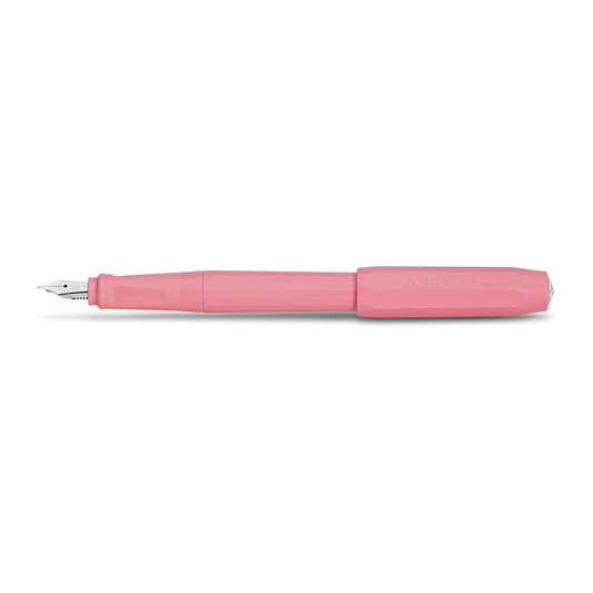 Kaweco Perkeo fountain pen in Peony Blossom pink, uncapped, fine steel nib