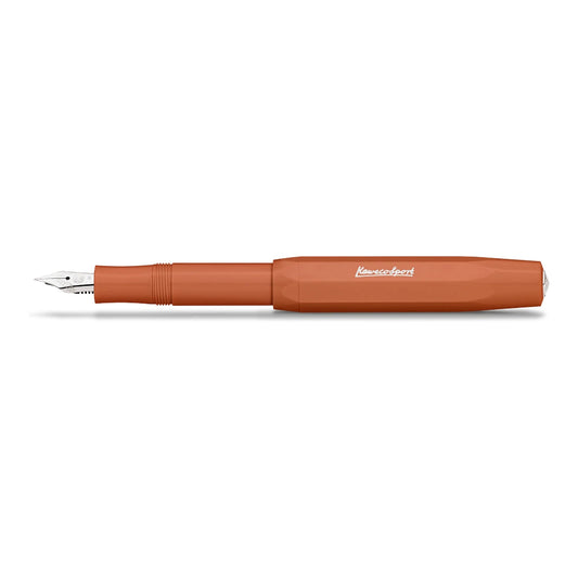 Kaweco Skyline Sport fountain pen in fox orange, uncapped, fine steel nib